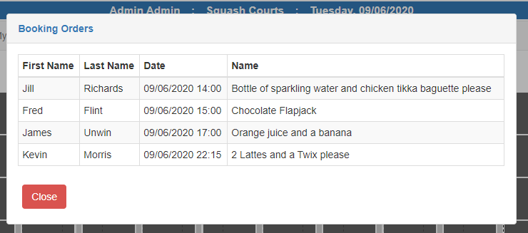 report showing orders placed with bookings for that day