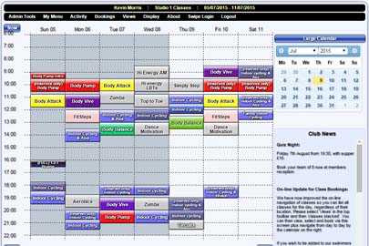 weekly timesheet of fitness classes