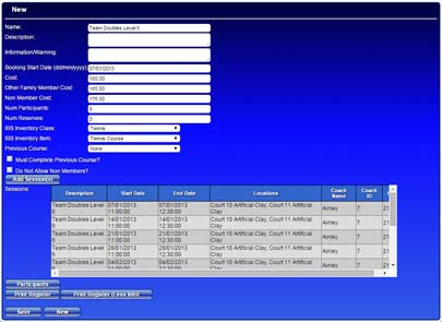 administrator booking form for fitness classes