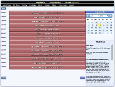 stacked display of bookings, courses and lessons